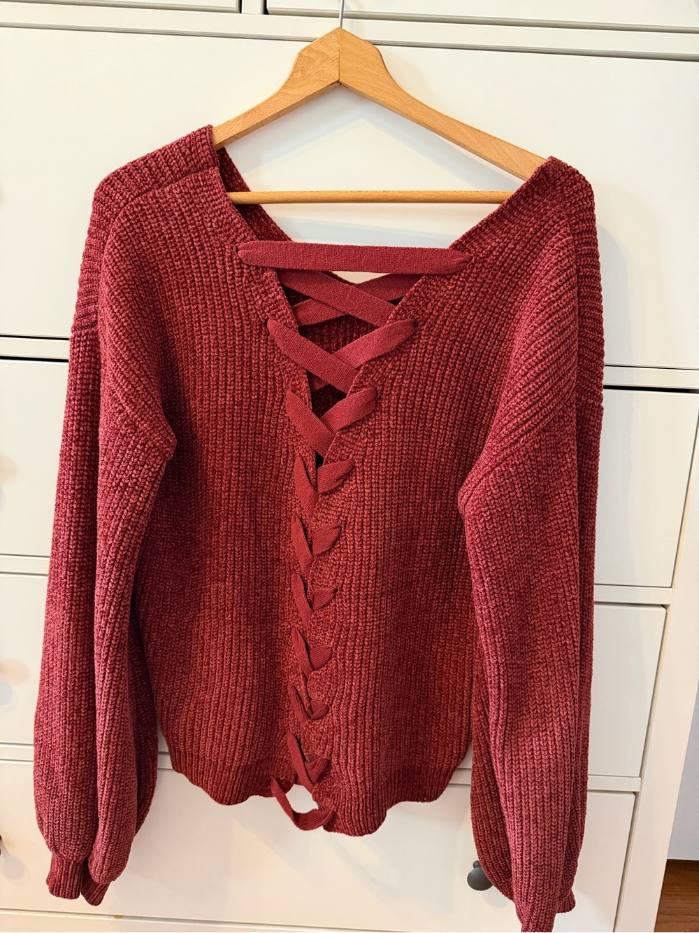 Willow & Clay Lace-Up Back Sweater - Burgundy